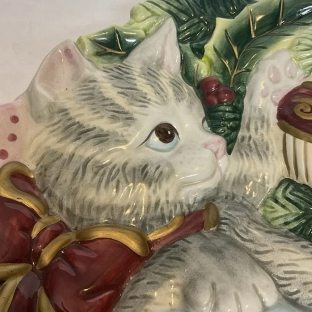 VTG Fitz and Floyd KRISTMAS KITTY Cat Christmas Holiday Canape Plate 8